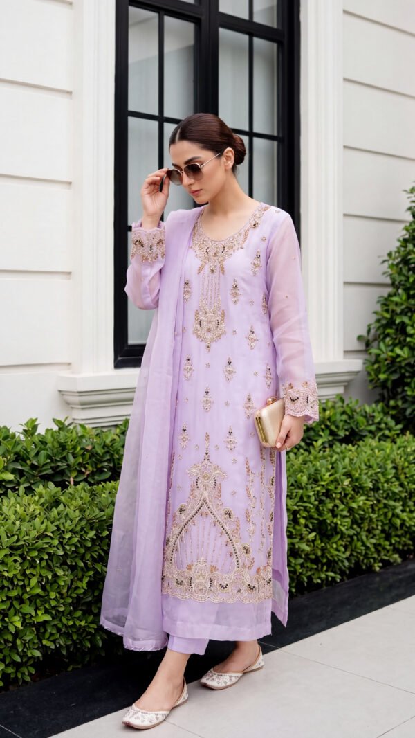 4 Piece Unstitched Embroidered Sheesha Silk Partywear Suit
