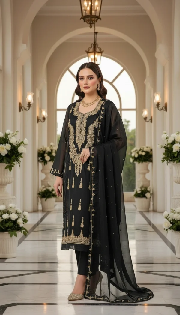 Black Sheesha Silk Party Wear Dress