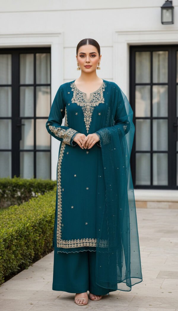 Zinc Green Luxury Net 4 Piece Unstitched Dress