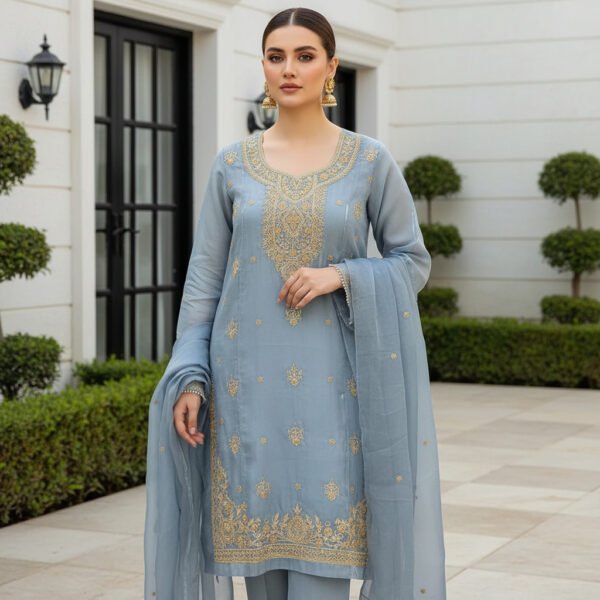 Steel Blue Party Wear Dress